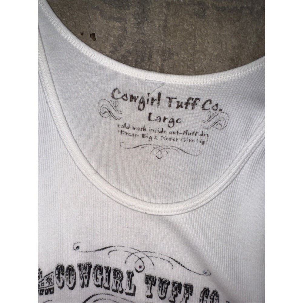 Cowgirl Tuff White Tank Top Shirt Womens Sz Large slim Fit Stretch - Picture 3 of 4